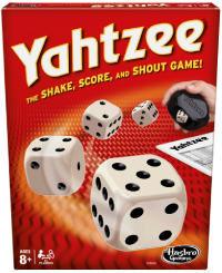 Yahtzee dobbelspel met scoreblok en dobbelbeker